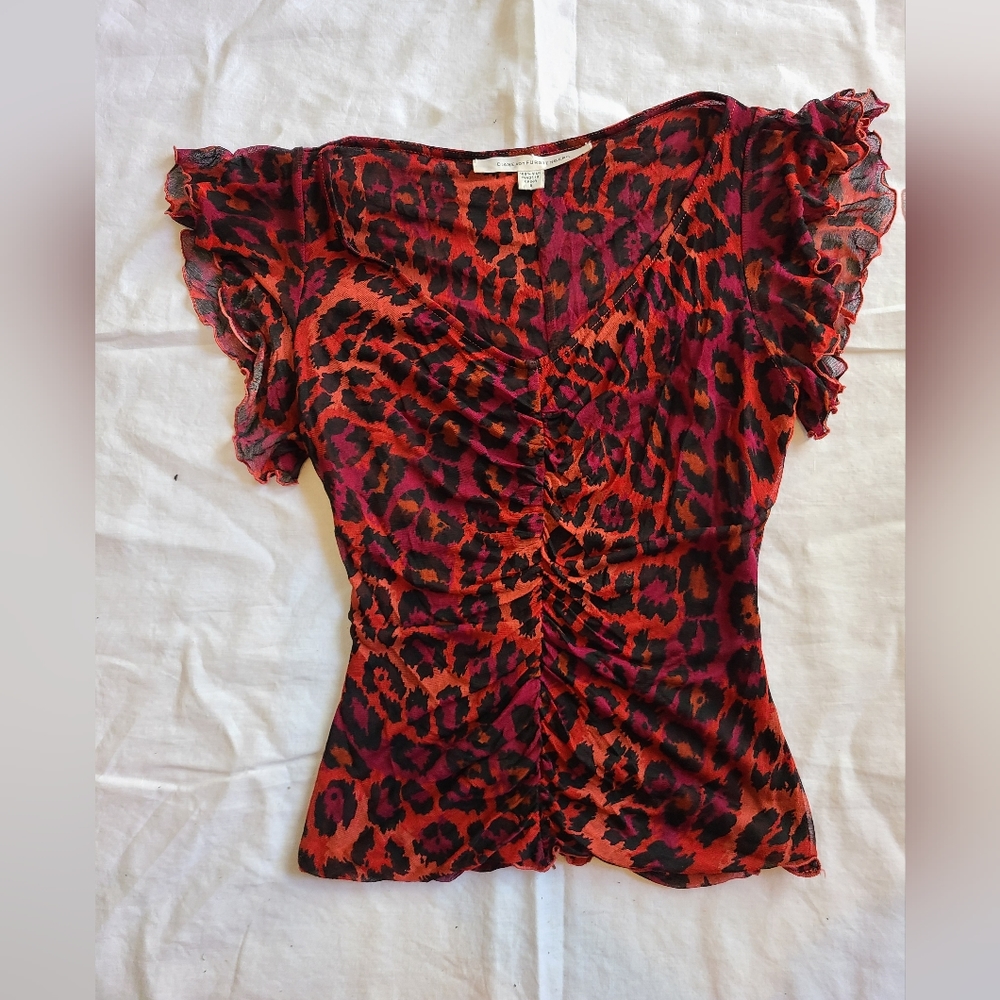 Diane vonFurstenberg red leopard print small silk top